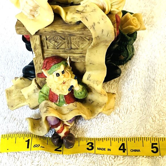 Santa and Elf Vintage Figurine Toys Checking Christmas List 6" Stocking Hanger - Picture 12 of 14